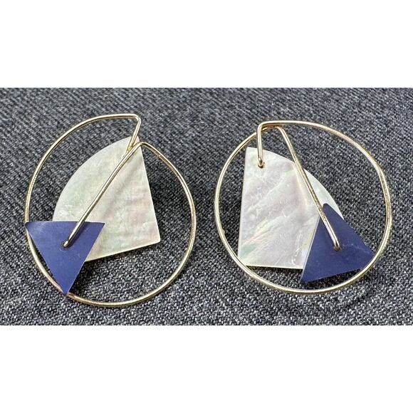 Vintage Post Modern Abstract Memphis Style Mother of Pearl Earrings - Picture 1 of 4